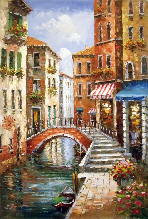 Venecia Painting, Venice Italy Painting Easy, Venice Italy Watercolor Paintings, Paintings Of Venice, Venice City Painting, Mural Inspiration, Venice Painting, Waterfall Pictures, Bridge Art