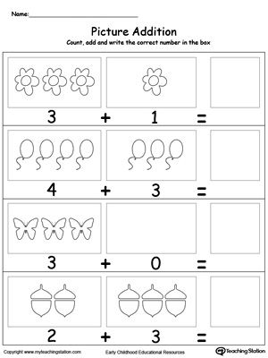 Adding Numbers With Pictures: Learn addition by counting the pictures, this simple yet affective worksheet will help your child develop their beginning math skills. Numbers With Pictures, Matematik Prasekolah, Kindergarten Math Addition, Kindergarten Math Worksheets Addition, Number Worksheets Kindergarten, Beginning Math, Kindergarten Math Worksheets Free, Adding Numbers, Kindergarten Addition Worksheets