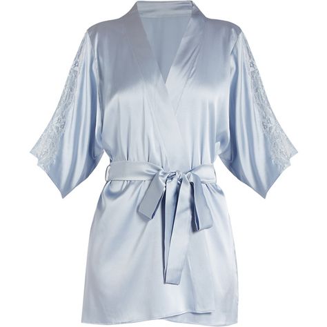 Fleur of England Delphine lace-insert silk-blend satin robe (£235) ❤ liked on Polyvore featuring intimates, robes, robe, light blue, dressing gown, satin dressing gown, satin bathrobe, bath robes and satin robe Light Blue Lingerie, Satin Bathrobe, Flower Lingerie, Satin Dressing Gown, Bath Robes, Blue Lingerie, Satin Lingerie, Silk Robe, Lace Insert