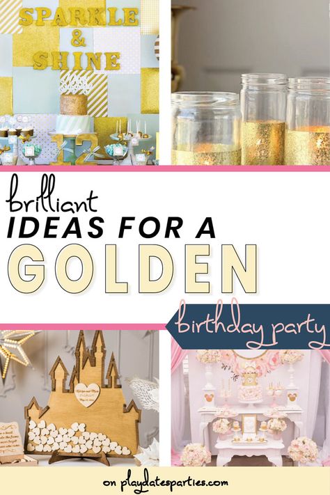 Make your kids golden birthday extra special with over 30 golden birthday party ideas, including DIY and easy decorations, golden birthday captions and sayings to use on your signs and other decor, golden birthday party printables, giant balloons and installations, ideas for golden snacks and treats and plenty of other ways to make your little girl or boy shine on their big day. Diy Golden Birthday Decorations, Golden Birthday Baby Girl, Golden Third Birthday Party, 1st Birthday Golden Birthday, Four Ever Golden Birthday, Golden Birthday Activities, Two Golden Birthday, Kid Golden Birthday Ideas, 3rd Golden Birthday Girl