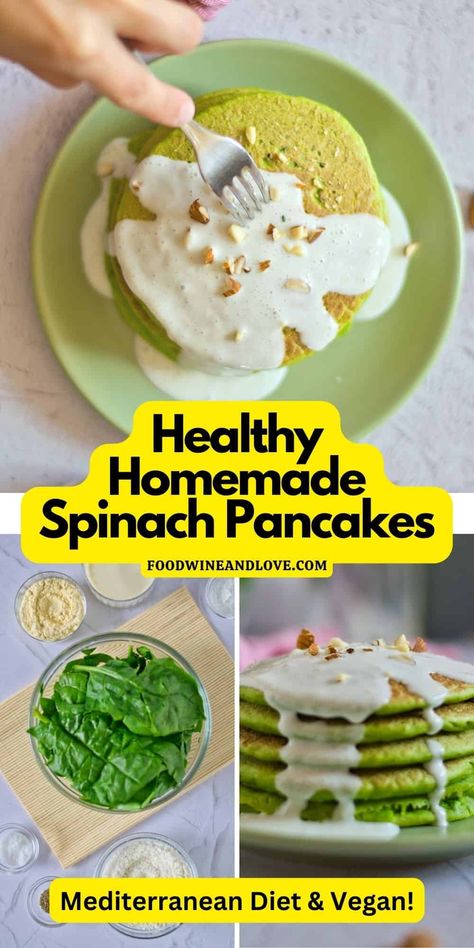 Healthy Homemade Spinach Pancakes, a simple recipe for making a delicious breakfast using spinach. Included vegan options. #veganbreakfast #spinachpancakes #pancakes Coconut Milk Pancakes, Baby Spinach Recipes, Carrot Muffin Recipe, Oatmeal Pancakes Healthy, Spinach Pancakes, Breakfast Recipes Kids, Healthy Pancake Recipes, Easy Oatmeal, Oat Pancakes