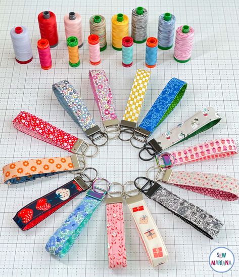 Easy Key Fobs Tutorial — Sew Mariana Key Fob Sewing Pattern Free, Quilted Key Fobs, Sewing Key Fob, Fabric Key Fob Diy, Sewing Keychain Ideas, Key Fob Sewing Pattern, Fabric Keychain Diy, Handmade Keychains Diy, Diy Key Fob