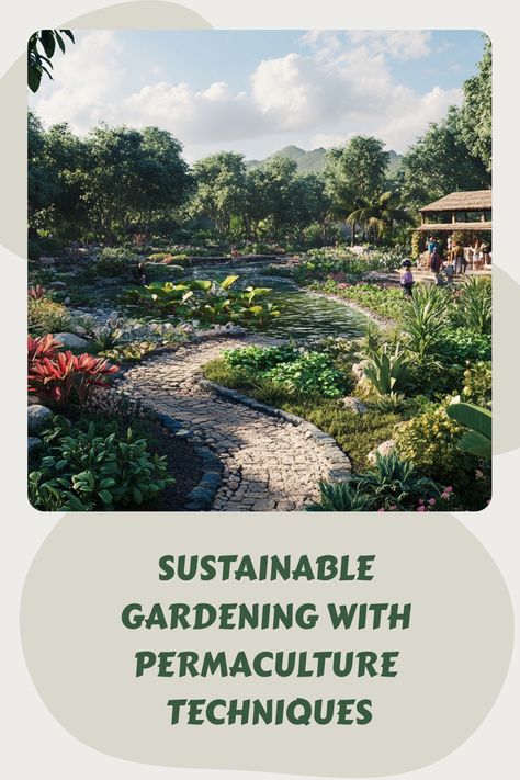 Sustainable garden with pond and diverse plants, people in the background. Permaculture Garden Layout, Permaculture Design Layout, Take Care Of The Earth, Bill Mollison, Permaculture Farm, Nature Guide, Permaculture Design Course, Farming Ideas, Permaculture Garden