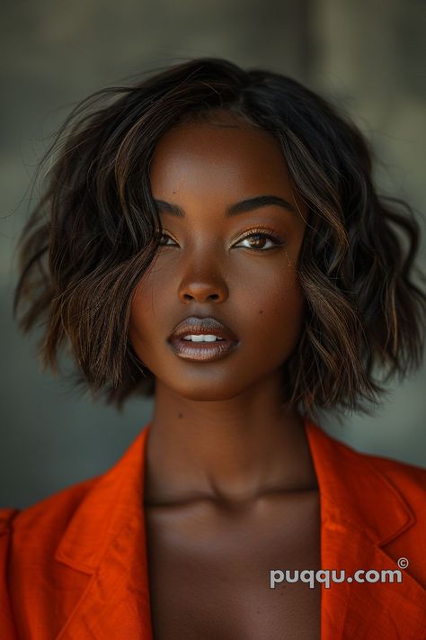 Trendy Brown Hair 2024, Bobs On Black Women, Elegant Natural Makeup, Medium Length Black Hairstyles, Black Woman Bob, Messy Medium Hair, Short Medium Layered Haircuts, Bob Hairstyles For Black Women, Short Hairstyles For Black Women