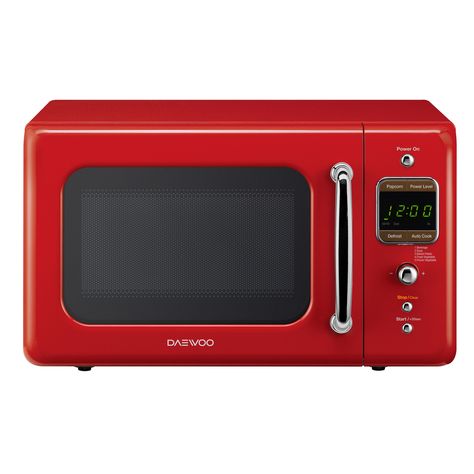 Daewoo Retro 0.7-cu ft 700-Watt Countertop Microwave (Pure Red) Visco Room, Retro Microwave, Red Microwave, Retro Kitchen Appliances, Camper Accessories, Countertop Microwave Oven, Retro Appliances, Countertop Microwave, Truck Camper