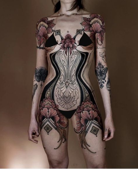 Backpiece Tattoo, Torso Tattoos, Belly Tattoo, Tattoed Women, 4 Tattoo, Full Body Tattoo, Body Suit Tattoo, Best Tattoo Designs, Dream Tattoos