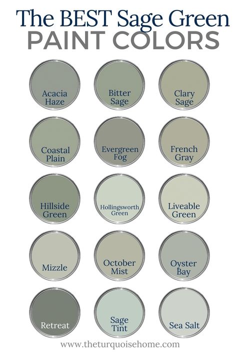 Still on the fence about sage paint or wondering what are the best sage green paint colors for your home? I've compiled them here! The Turquoise Home, Sea Salt Whole House Color Scheme, Best Sage Green Paint Colors, Best Sage Green Paint, Sage Green Paint Colors, Sage Paint, Sage Green Paint Color, French Coastal, Zyla Colors