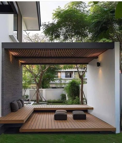 Bali Exterior Design, Patio Sitting Area Ideas, Terrace Sitting Ideas, Rooftop Patio Design, Modern Gazebo, Terrasse Design, Terrace Garden Design, Rooftop Terrace Design, Courtyard Design