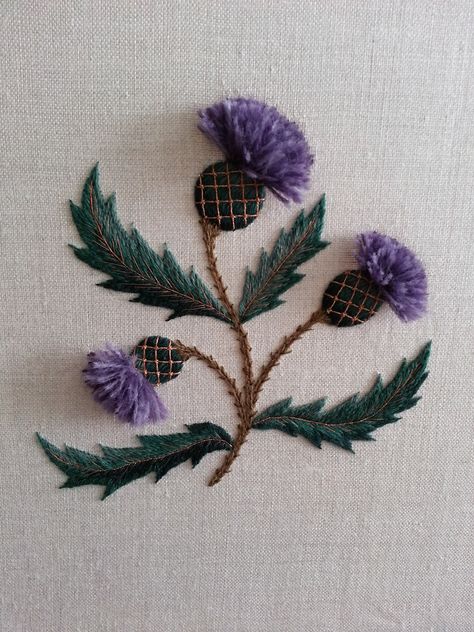 Scottish Thistle that I stitched for my Mother Scottish Embroidery, Thistle Embroidery, Thistle Crafts, Scottish Crafts, Thistles Art, Thistle Design, Textile Art Embroidery, Scottish Thistle, Embroidery Stitches Tutorial