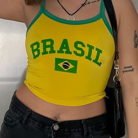 💛💚Y2K Brazil Tank Top💛💚 Meet this summer's new fashion, vintage y2k fashion. The legendary Brazil athlete reflects all the nostalgia and style of the early 2000s. A vintage that fashion enthusiasts cannot miss this charm. 5% discount code special for Instagram: INSTAGRAM5 Brazil Tank, Brazil Tank Top, 90s 2000s Aesthetic, Brazil Top, Baby Tees 90s, Y2k Tank Top, Y2k Tank, The Early 2000s, 2000s Aesthetic