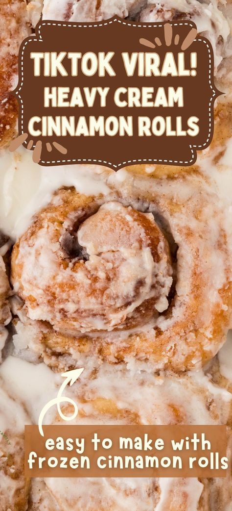 This viral TikTok Cinnamon Roll Recipe uses the heavy cream hack to make frozen cinnamon rolls taste just like the famous Cinnabon cinnamon rolls with only 6 ingredients. This recipe for easy cinnamon rolls creates light, fluffy, and moist 'doctored up' frozen cinnamon rolls - no one will ever guess that they're not homemade! Tik Tok Cinnamon Rolls With Rhodes, Recipes With Frozen Rolls, Frozen Cinnamon Rolls With Pudding, Tube Cinnamon Rolls With Heavy Cream, Recipes Using Rhodes Frozen Cinnamon Rolls, Cinnamon Rolls With Heavy Cream Apples, Cinnamon Rolls With Heavy Cream Hack, Cinnamon Rolls With Cream Cheese Icing, Custard Cinnamon Rolls