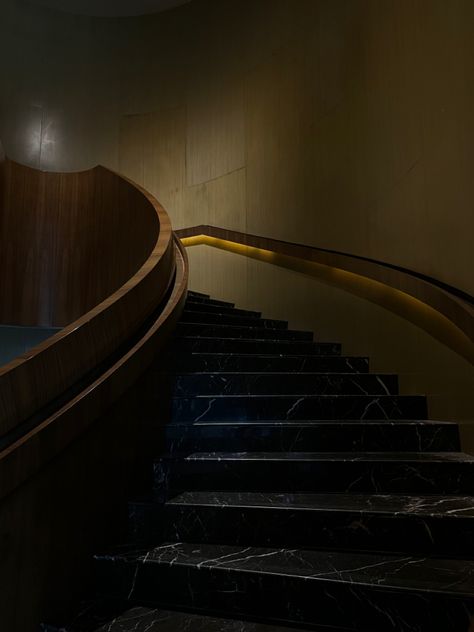 Dark Staircase Aesthetic, Stairs Black, Marble Staircase, Marble Stairs, Luxury Marble, Night Scenery, Spiral Staircase, Black Marble, Dark Aesthetic