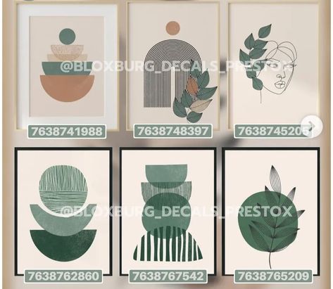 Bloxburg Boho Decals Codes, Bloxburg Decals Codes Green, Wallpaper Bloxburg Decals, Roblox Painting, Wallpaper Bloxburg, Boho Decals, Bloxburg Painting, Bloxburg Pictures, Bloxburg Designs