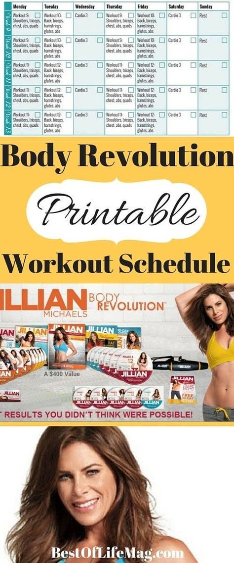 A workout schedule can keep you on track and increase your success rate for a program. This Body Revolution Printable Workout Schedule includes Phases 1-3 of Jillian Michael's proven workout. Jillian Michaels Body Revolution, Fitness Model Workout, Jillian Michaels Workout, Body Revolution, Sunday Workout, Printable Workout, Gym Workout Plan For Women, Shredded Body, Jillian Michaels