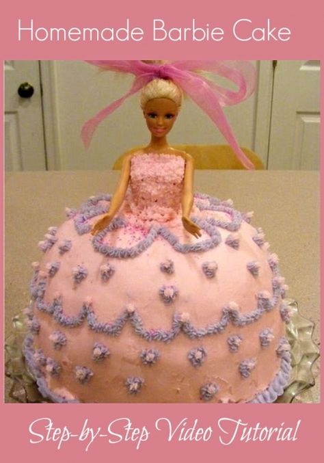 You don't have to be a professional cake decorator to make this cute Barbie cake. You can swap out Barbie for Elsa and easily make a Frozen cake using the same step-by-step video tutorial. Chocolate Frozen Yogurt, Barbie Doll Birthday Cake, Barbie Doll Cake, Doll Birthday Cake, Barbie Birthday Cake, Barbie Doll Cakes, Happy Housewife, Barbie Cake, Frosting Recipe