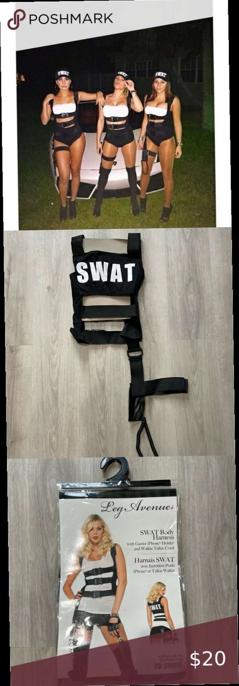 swat halloween costume woman #halloween #costumes #women SWAT Body Harness for SWAT Halloween Costume SWAT Body Harness for SWAT Halloween Costume *** PERFECT CONDITION *** *** WORN ONCE *** *** COMES WITH ORIGINAL PACKAGING *** originally 27$ fits small/medium walkie talkie cord costume accessory 90% cotton 10% spandex hand wash weave type: woven same/next day shipping bundle to save pet-free + smoke-free house all sales are final feel free to message me with any questions #halloween #costume # Swat Halloween Costume, Leg Avenue, Body Harness, Women Legs, Halloween Costumes Women, Home Free, Walkie Talkie, Halloween Ideas, Costume Accessories