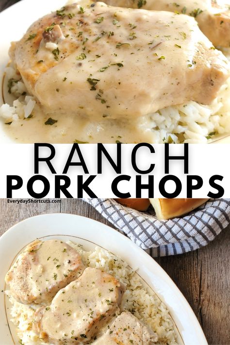 Pork Chop Recipes With Cream Of Chicken, Pork Chop Creamy, One Dish Pork Chops And Rice, Easy Creamy Pork Chops, Easy Pork Chops And Rice, Creamy Oven Pork Chops, Supper Ideas With Pork Chops, Pork Chops And Pasta Dinners, Boneless Pork Chop Recipes With Rice