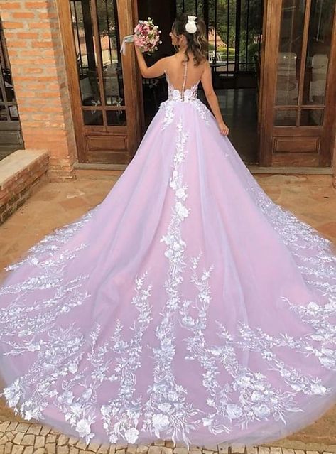 Prom Dresses Long White, Illusion Bridal Gown, Lavender Wedding Dress, Lace Long Prom Dress, Wedding Dress Necklace, Floral Wedding Gown, Colored Wedding Dress, Lace Ball Gowns, Lace Wedding Dress Vintage