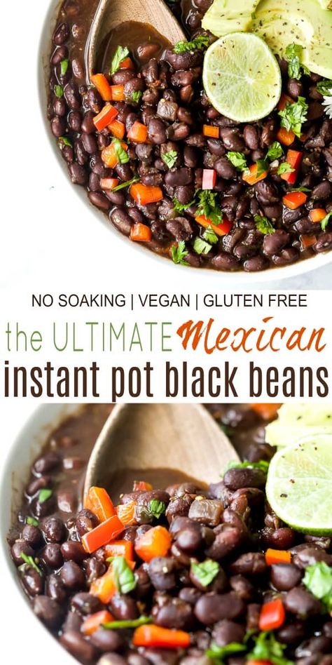 How to cook Instant Pot Black Beans - a quick no soak method that will save you time and money. This Mexican Black Bean Recipe is super flavorful, vegan, gluten free and made in the pressure cooker in just 45 minutes! Vegan Black Bean Recipes, Black Bean Recipe, Instant Pot Black Beans, Mexican Black Beans, Dried Black Beans, Black Bean Recipes, How To Cook Beans, Bean Pot, Cooking Black Beans