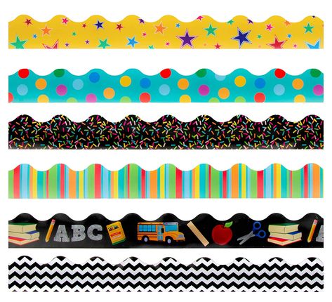 AmazonSmile : Bulletin Borders - 6-Pack Bulletin Board Borders, Geometric Pattern and Back to School Theme Decorative Trimmers, Border Trim for Classroom, School, 2.25 x 36 inches : Office Products Border For School Board, Bulletin Board Border Ideas For Teachers, Classroom Border Decoration, Boarder For Bulletin Boards, Board Design Classroom, Boarders Designs For Board, Border For Classroom Board, White Board Border Ideas, Borders For Classroom Boards