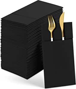 Black Napkins Wedding, Black Wedding Napkins, White Tablecloth Black Napkin Wedding, White Table Cloth Black Napkins Wedding, Black Linen Napkins Wedding, Black Tablecloth Gold Napkin, Gold Silverware Black Napkins, Black Charger Plates, Black Linen Napkins