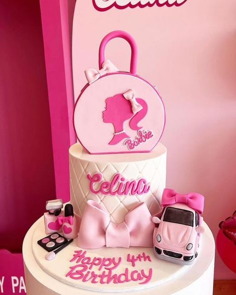 Barbie Cake 1 Year, Barbie Purse Cake, Cute Barbie Cake, Pink Barbie Cake Designs, Barbie Make Up Cake, Wedding Barbie Cake, Pink Barbie Cake Birthdays, Barbie Cake Birthday Kids, Cake Designs Barbie