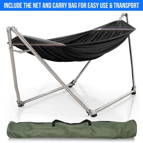 Give yourself an incredible gift today with the Tranquillo Pearluxis Hammock Stand package! Made from stainless steel, it comes with a quality polyester hammock net and a carry bag for your satisfaction! Double Hammock With Stand, Hammock Netting, Hammock With Stand, Hammock Stands, Portable Hammock, Hammock Accessories, Hammock Bed, Spreader Bar, Double Hammock