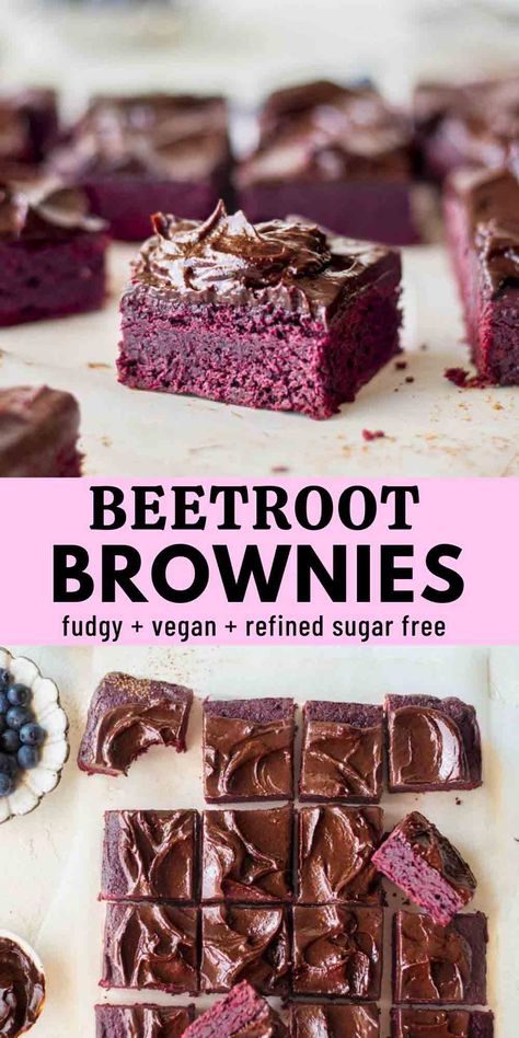 Vegan Beetroot Brownies with Chocolate Avocado Frosting Baked Beetroot Recipes, Beets Vegan Recipes, Vegetarian Beetroot Recipes, Vegan Beetroot Recipes, Vegan Bariatric Recipes, Gut Friendly Desserts, Beets Dessert Recipes, Beet Snacks, Recipes With Beetroot