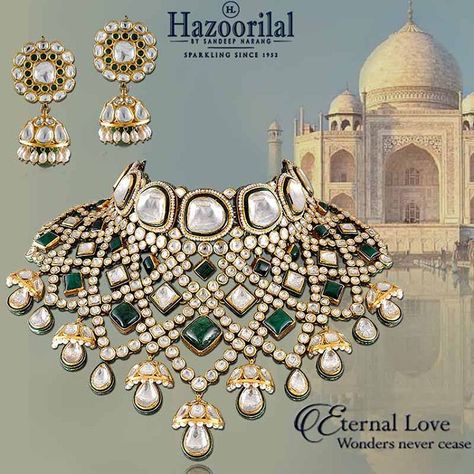 “Truly majestic and a perfect jewel of Muslim art in India #TajMahal Inspired by Taj a royal Polki choker with #Emeralds  #Hazoorilal…” Mughal Jewelry, Indian Choker Necklace, Jewelry Illustration, Jewellery Sketches, Real Jewelry, Classy Jewelry, Exclusive Jewelry, Stylish Jewelry, Photo Jewelry