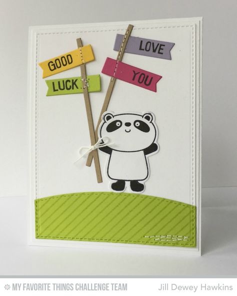 Happy Pandas stamp set and Die-namics, Diagonal Stripes Background, Blueprints 19 Die-namics, Blueprints 24 Die-namics, Stitched Basic Edges Die-namics - Jill Dewey Hawkins #mftstamps Handmade Goodbye Cards For Friends, Good Luck In Your New Job Cards Handmade, Panda Card Ideas, Stampin Up Party Panda Birthday Cards, Goodbye Cards, Goodbye And Good Luck, Happy Panda, Panda Card, Job Cards