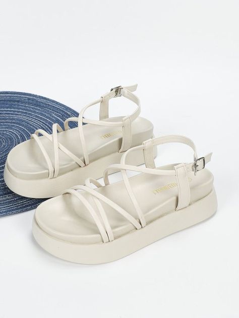 Sandals Shein, White Platform Sandals, Pretty Sandals, Fashion Shoes Heels, Cute Shoes Heels, Trendy Sandals, Embroidered Shoes, Girly Shoes, Slingback Sandals