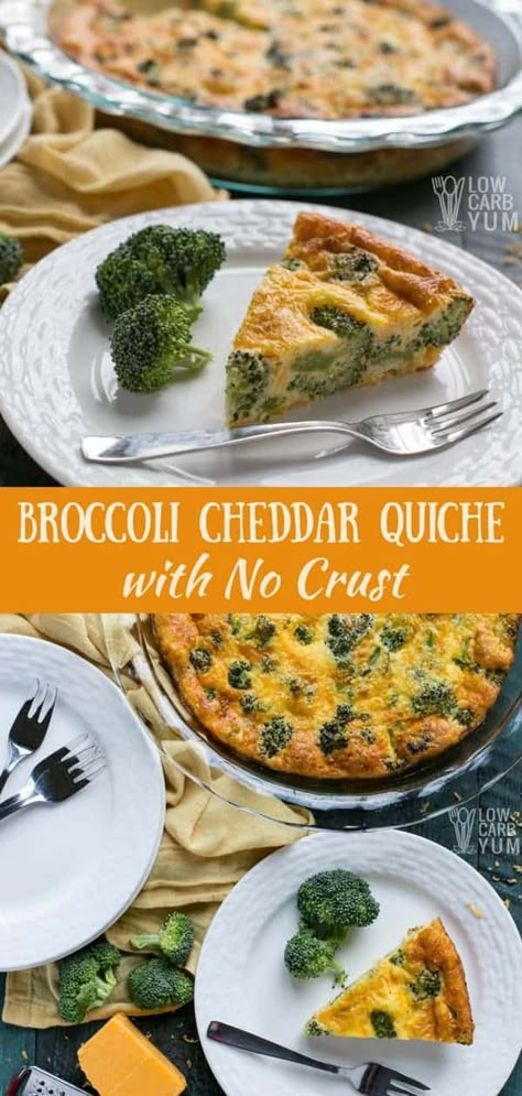 Love quiche but not all the empty calories that comes with it? Then try this crustless broccoli cheddar quiche recipe. Only five minutes of prep time! #weightwatchers #Atkins #lowcarb #keto #ketorecipes #broccoli #cheese #quiche #lowcarbrecipes #lowcarbmeals #ketomeals #lowcarbbreakfast #ketobreakfast | LowCarbYum.com Crustless Broccoli Quiche, Broccoli Cheddar Quiche, Cheddar Quiche, Low Carb Low Calorie, Broccoli Quiche, Cucumber Diet, Keto Diet Breakfast, Diner Recept, Quiche Recipe