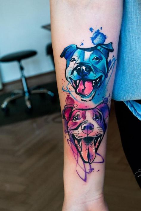 A women's lifestyle destination dedicated to style, entertainment, love, and living beautifully. Watercolor Pet Tattoo, Pitbull Tattoo For Women, Watercolor Dog Tattoo, Apollo Tattoo, Into Tattoo, Boss Tattoo, Girls Tattoo Designs, Shoulder Tattoo Designs, Tattoos Spine