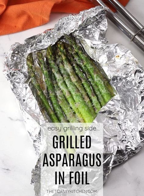 Grilled asparagus in foil recipe by The Toasty Kitchen. Grilled asparagus in foil is an easy and nutritious side dish to toss on the grill this summer! Fresh asparagus spears are tossed in garlic seasoning, wrapped in foil, then grilled until tender and topped with melty parmesan cheese. #grilledasparagus #asparagusinfoil #foilpacketrecipe #grilling #camping #grillingside #recipe Smoked Pork Tenderloin Recipes, Smoked Vegetables, Grilled Asparagus Recipes, Asparagus Recipes Roasted, Oven Roasted Asparagus, Asparagus Seasoning, Bacon Wrapped Asparagus, Traeger Recipes, Grilled Dinner