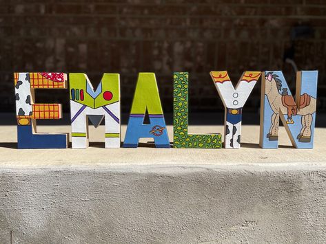 Toy Story Block Letters, Toy Story Letters Diy, Toy Story Name Letters, Toy Story Letters, Story Painting, Letter Diy, Painting Wooden Letters, Toy Story Theme, Jessie Toy Story