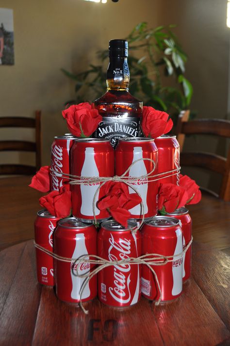 Easy birthday cake, or add a star to the top and make it a Christmas tree....coke and Jack Daniels..........OMG @Alex Leichtman Blomquist this will someday be yours! If only I hadn't already bought your gifts! PERXFOOD.COM 21st Presents, Raffle Basket, Raffle Baskets, Easy Birthday, Simple Birthday Cake, Birthday Gift Ideas, 21st Birthday, Homemade Gifts, Xmas Gifts