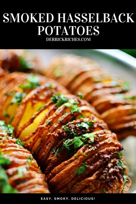 Wood Pellet Grill Recipes, Pellet Smoker Recipes, Smoked Potatoes, Smoked Vegetables, Hasselback Potatoes, Traeger Recipes, Pellet Grill Recipes, Grilled Potatoes, Smoked Cooking