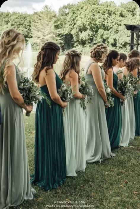 Mismatched Green Bridesmaid Dresses, August Wedding Colors, Green Wedding Cake, Sage Bridesmaid Dresses, Green Wedding Dresses, Sage Green Bridesmaid Dress, Sage Green Wedding, August Wedding, Green Dresses