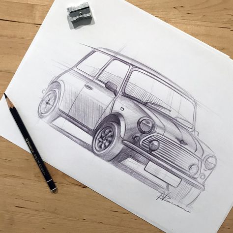 Mini Cooper Sketch, Ktm Drawing, Pencil Creative, Cool Car Drawings, Automotive Artwork, Car Artwork, Industrial Design Sketch, Beautiful Typography, Car Design Sketch