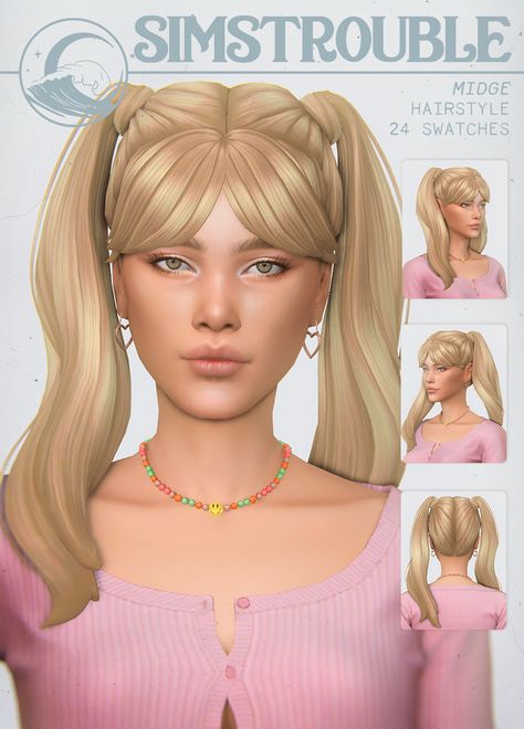 MIDGE by simstrouble | simstrouble on Patreon Sims Trouble Cc, Mod Hair, Cc Hair, Cc Mods, Pelo Sims, Free Sims 4, The Sims 4 Packs, Sims 4 Mm Cc, Tumblr Sims 4