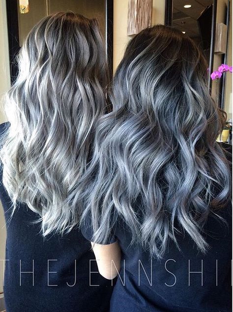 Silvery grey; bluish grey Silver Sisters, Bluish Gray, Long Gray Hair, Mane N Tail, Womens Haircuts, Cut And Style, Hair Color, Hair Cuts, Long Hair Styles