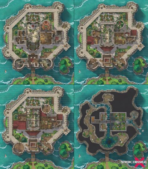 Crosshead - battlemaps for DnD and other Tabletop RPG's Castle, Keep, Battlemap in Ruins, Destruction, Map for Dungeons and Dragons, ttrpg Castle Battlemap, Flower Castle, Fantasy City Map, Dnd World Map, Building Map, Bangunan Minecraft, Fantasy World Map, Tabletop Rpg Maps, Dnd Maps