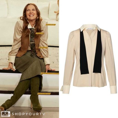 Drew Barrymore Show: April 2024 Drew Barrymore’s Brown Blouse Drew Barrymore Show Outfits, Drew Barrymore Outfits, Alex Bailey, Drew Barrymore Style, Drew Barrymore Show, Escape The Night, 19 Kids And Counting, Tv Show Outfits, Brown Blouse