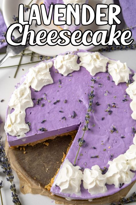 Lavender Flavored Desserts, Lavender Cheesecake No Bake, Lavender Cheesecake Recipe, Honey Lavender Cheesecake, Cheesecake From Scratch, Lavender Dessert Aesthetic, Honeycomb Cheesecake, Lavender Cheesecake, Lavender Ideas