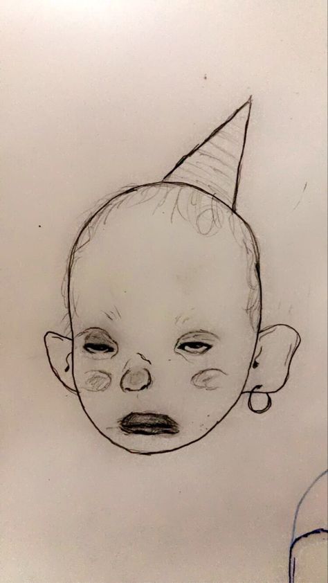 #clown #drawing #doodle #easydrawing Creepy Cute Sketch, Weird Doodle Art, Weird Drawings Ideas, Aesthetic Clown Drawing, Clown Faces Drawing, Crazy Drawings Weird, Wacky Drawings, Creepy Doodles Weird, Clown Drawing Aesthetic