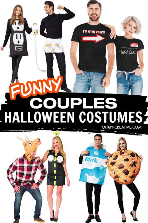 Couples Funny Halloween Costumes, Funny Halloween Costumes For Couples, Clever Couple Costumes, Couples Halloween Costumes Creative, Clever Couples Halloween Costumes, Punny Costumes, Easy Couple Halloween Costumes, Punny Halloween Costumes, Couples Costumes Creative