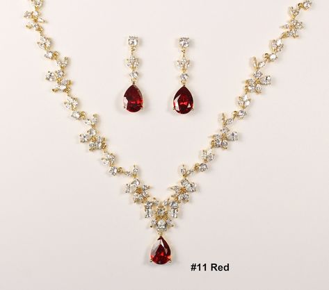 Red Bridal Jewelry Set Burgundy Bridal Earrings CZ Necklace - Etsy