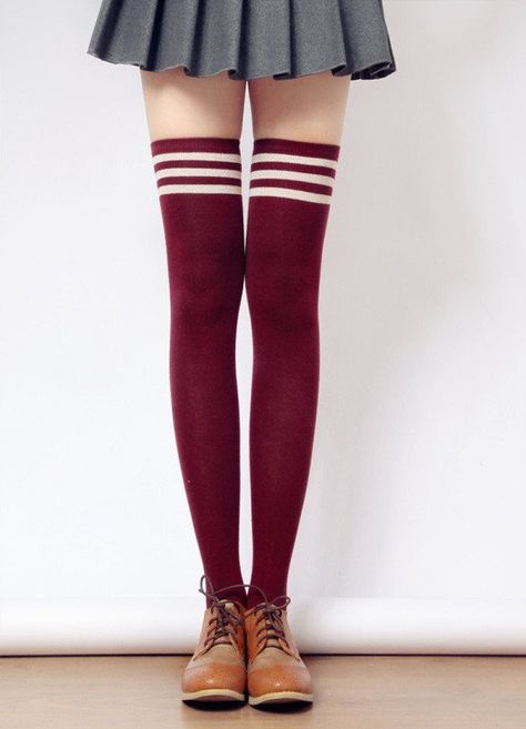 [3 for 2] Taller Girls! 8 Colors Stripes Thigh High Long Socks SP153727 - SpreePicky  - 1 Striped Thigh High Socks, Socks Aesthetic, Tall Girl Fashion, Red Socks, Red Stockings, Lace Socks, Thigh High Socks, Thigh High Stockings, Cute Socks