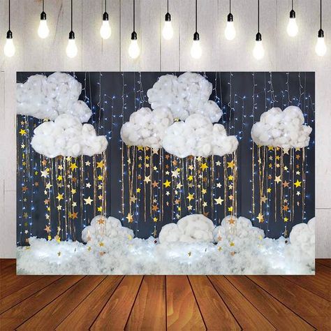 30th Birthday Background, Cloud Decor, Birthday Decorations At Home, Cloud Decoration, Background Baby, Twinkle Twinkle Baby Shower, Star Shower, Ganpati Decoration Design, Blue Backdrop