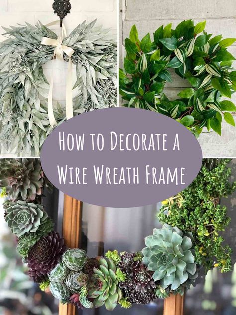 Metal Frame Wreath Diy, How To Use Wire Wreath Frames, Wire Frame Wreath Diy, How To Use A Wire Wreath Form, Wreath Using Wire Frame, Cheap Diy Wreath, How To Make A Vine Wreath, Wire Hoop Wreaths, Diy Wreath With Wire Frame